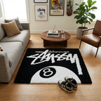 8 Ball Black White Aesthetic Rug