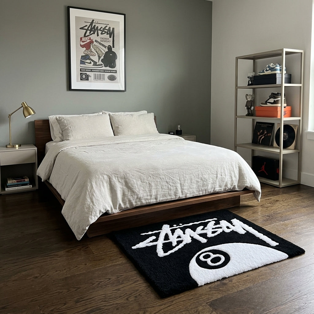 8 Ball Black White Aesthetic Rug