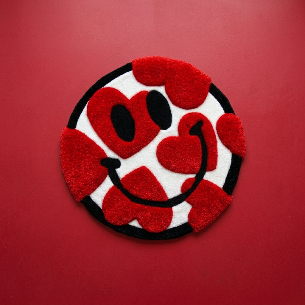 Heart Smiley Aesthetic Rug (Red Love Design)