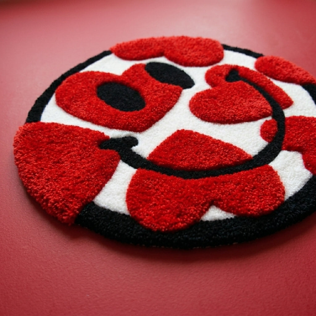 Heart Smiley Aesthetic Rug (Red Love Design)