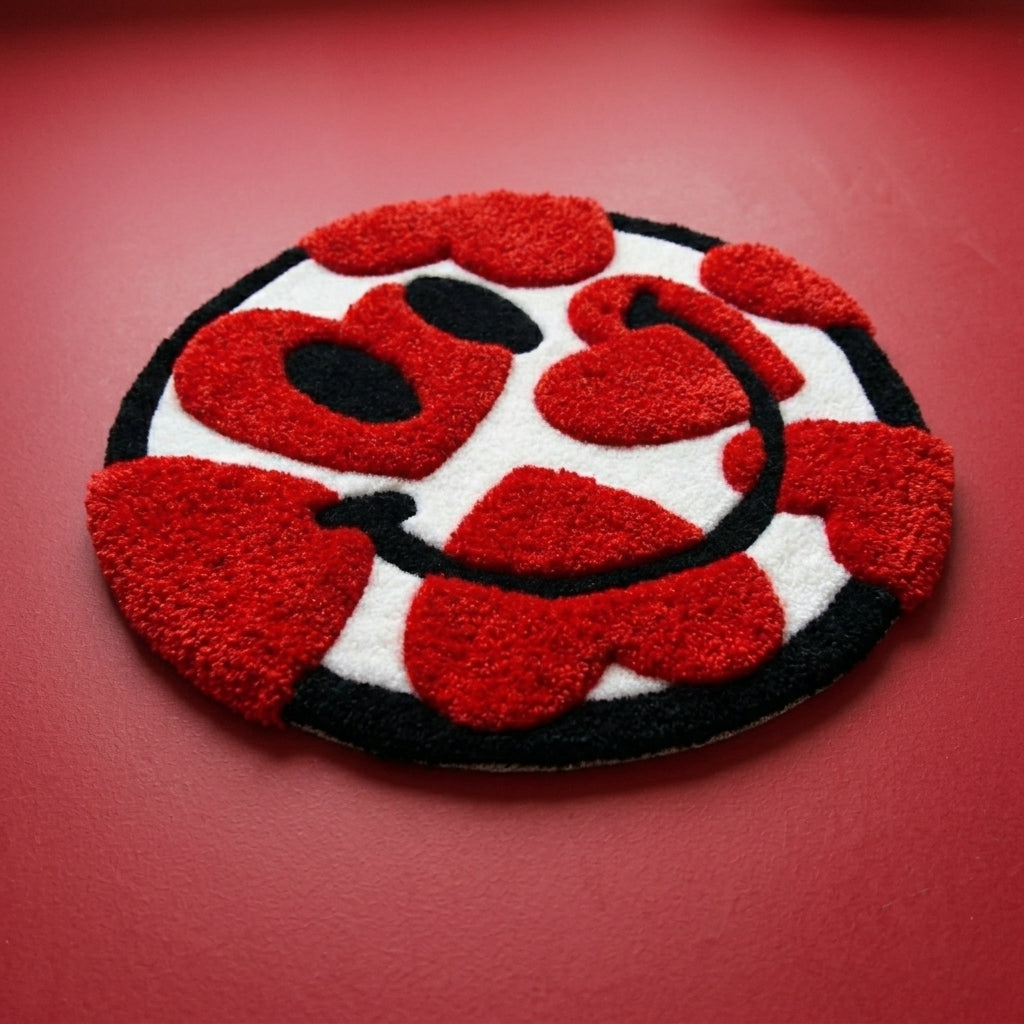 Heart Smiley Aesthetic Rug (Red Love Design)