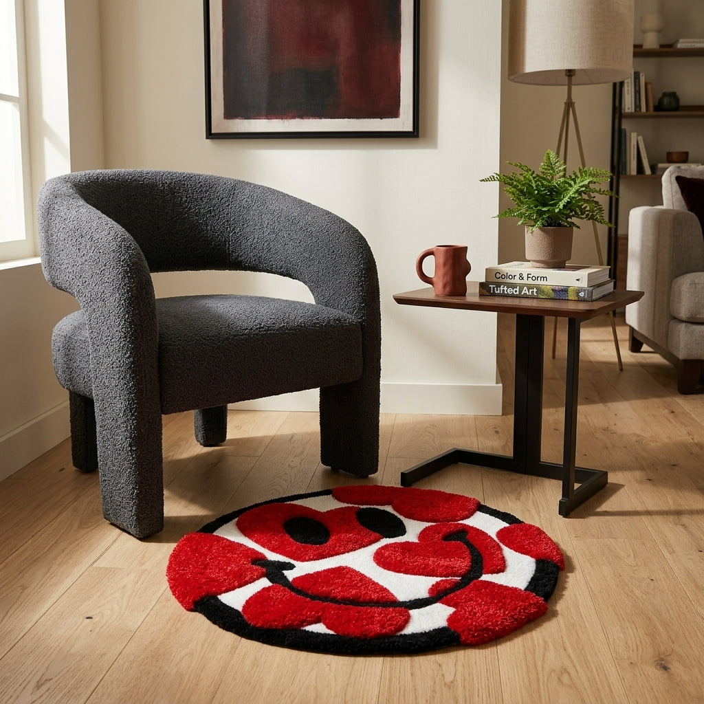Heart Smiley Aesthetic Rug (Red Love Design)