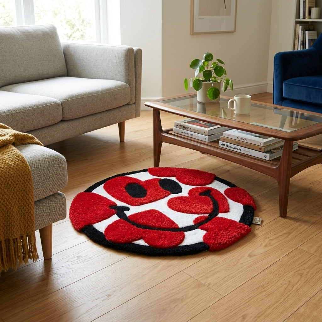Heart Smiley Aesthetic Rug (Red Love Design)
