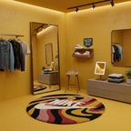 Nike Inspired Swirl Rug – Abstract Pink Yellow Wave Streetwear Carpet