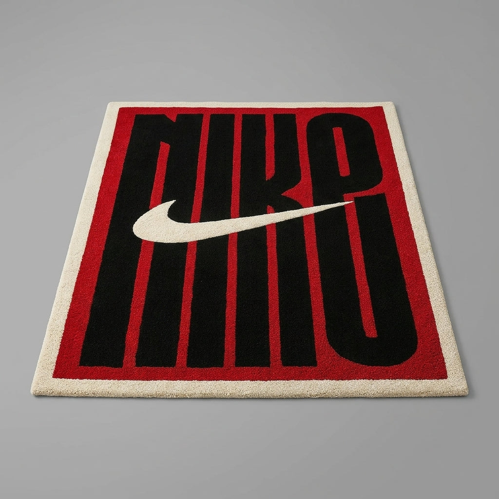 Nike Inspired Bold Logo Rug – Red Black Streetwear Tufted Rug