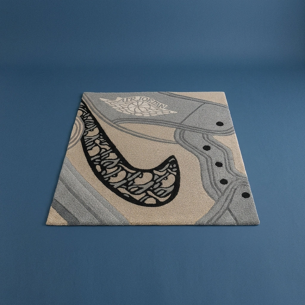 Nike Inspired Dior Style Sneaker Rug – Grey Minimal Aesthetic Tufted Rug