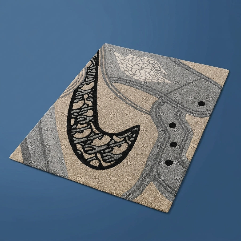 Nike Inspired Dior Style Sneaker Rug – Grey Minimal Aesthetic Tufted Rug