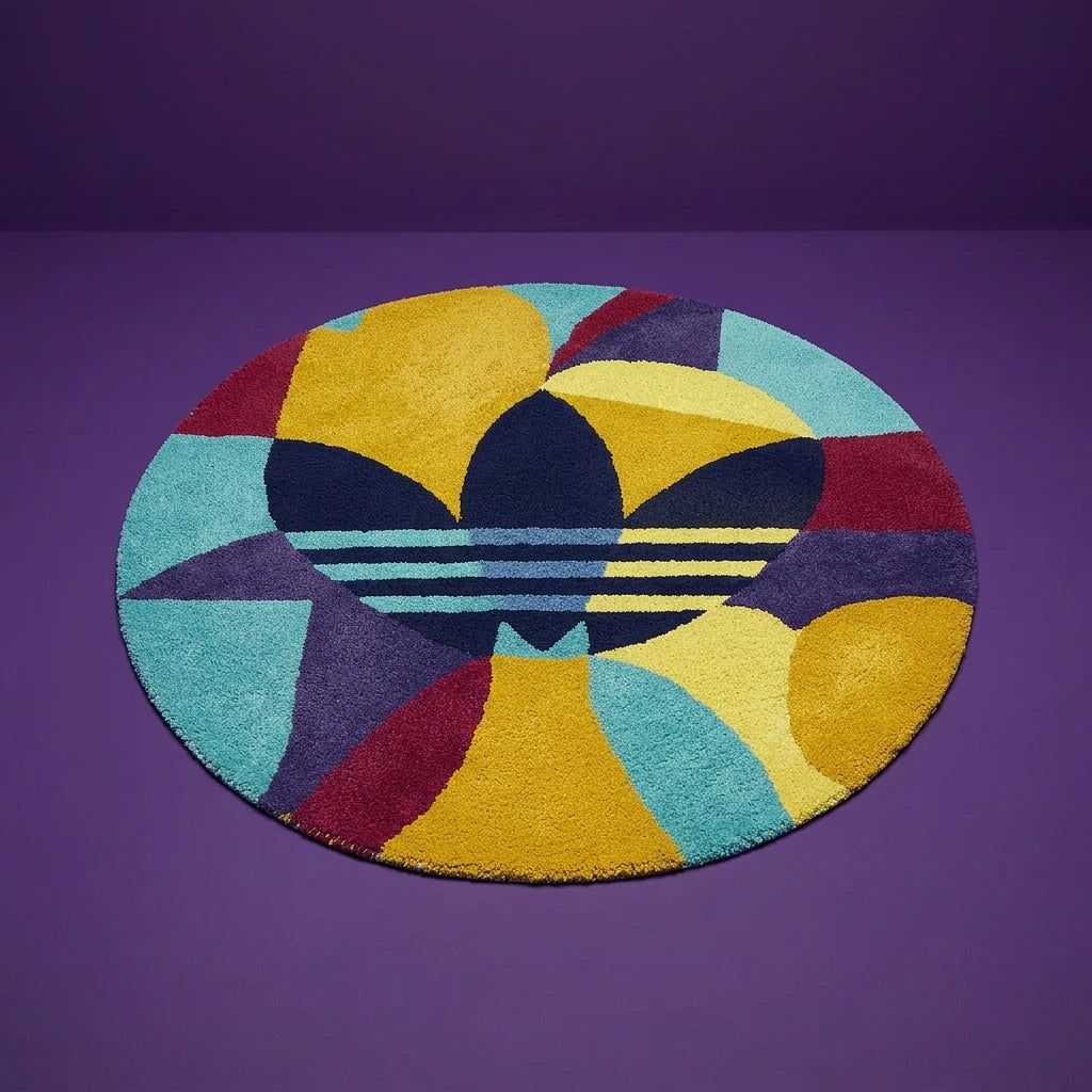Adidas Inspired Abstract Trefoil Rug – Colorful Geometric Round Tufted Rug