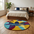 Adidas Inspired Abstract Trefoil Rug – Colorful Geometric Round Tufted Rug