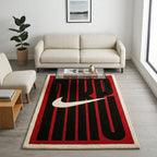 Nike Inspired Bold Logo Rug – Red Black Streetwear Tufted Rug