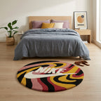 Nike Inspired Swirl Rug – Abstract Pink Yellow Wave Streetwear Carpet