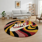 Nike Inspired Swirl Rug – Abstract Pink Yellow Wave Streetwear Carpet