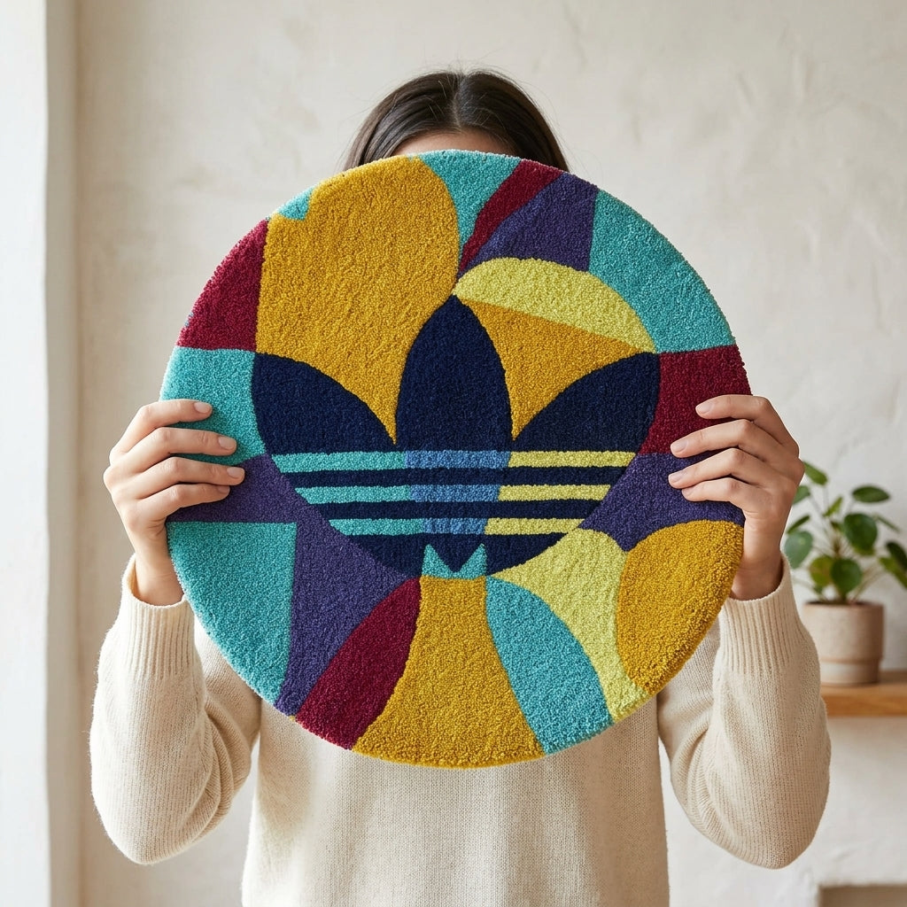 Adidas Inspired Abstract Trefoil Rug – Colorful Geometric Round Tufted Rug
