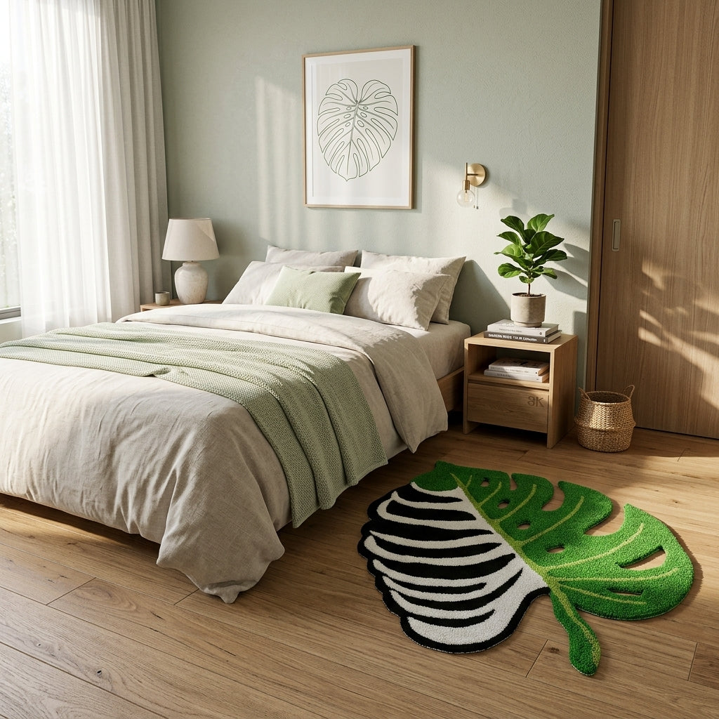 Irregular Monstera Leaf Skeleton Shaped Rug