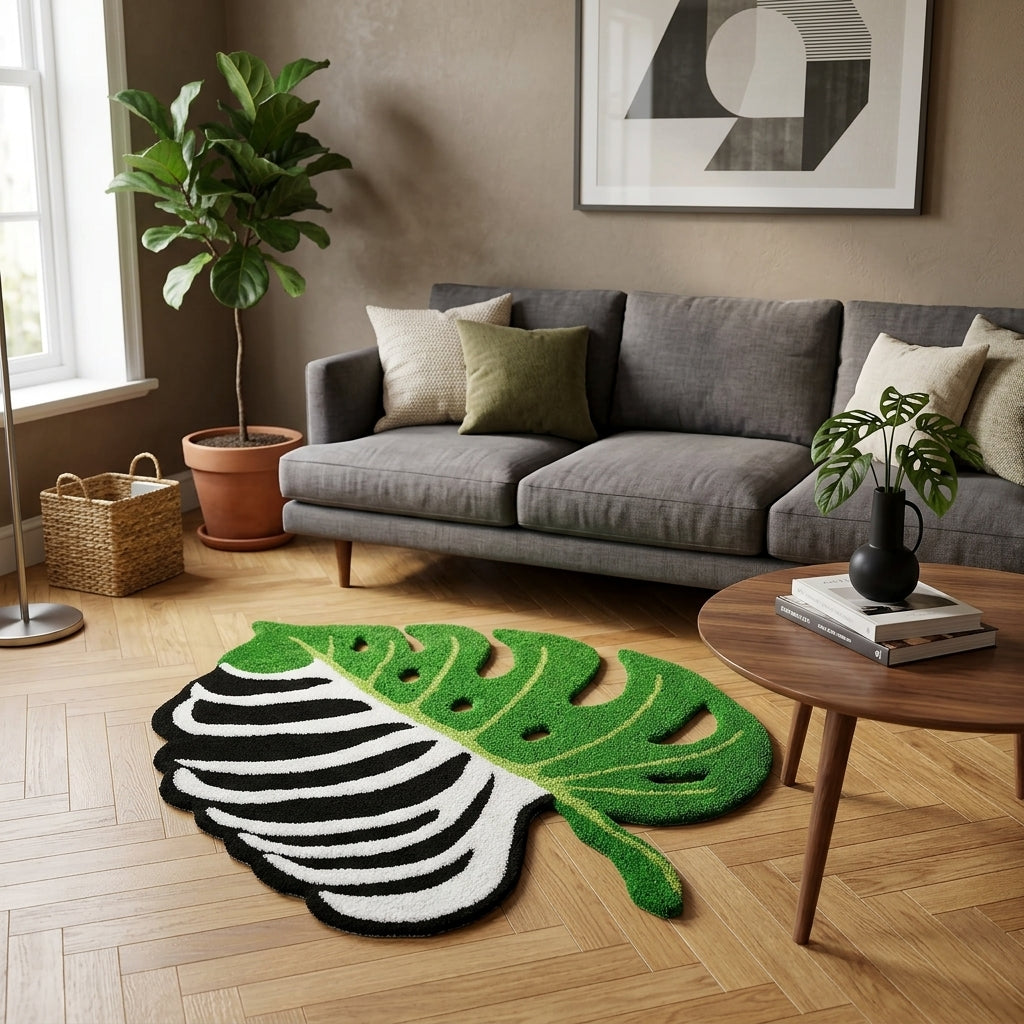 Irregular Monstera Leaf Skeleton Shaped Rug