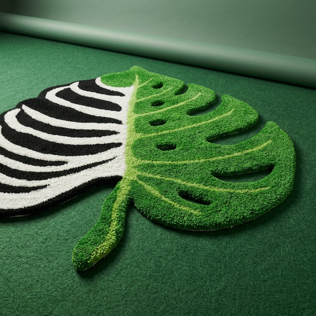 Irregular Monstera Leaf Skeleton Shaped Rug