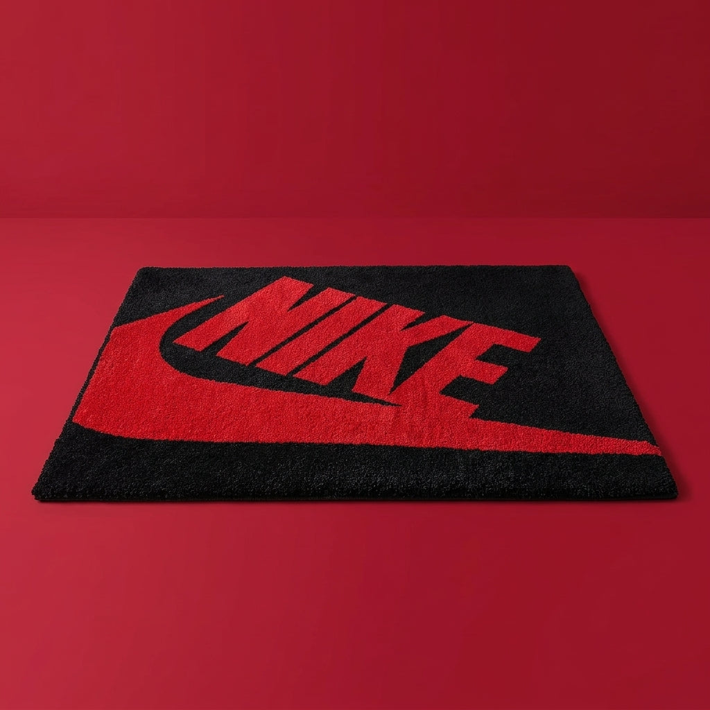 Nike Inspired Classic Swoosh Rug – Red Black Streetwear Tufted Rug