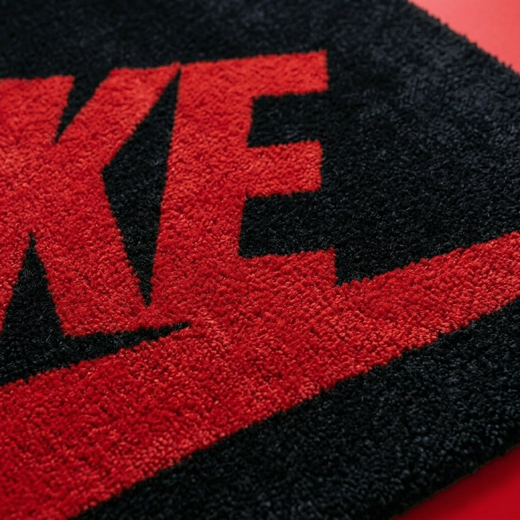 Nike Inspired Classic Swoosh Rug – Red Black Streetwear Tufted Rug