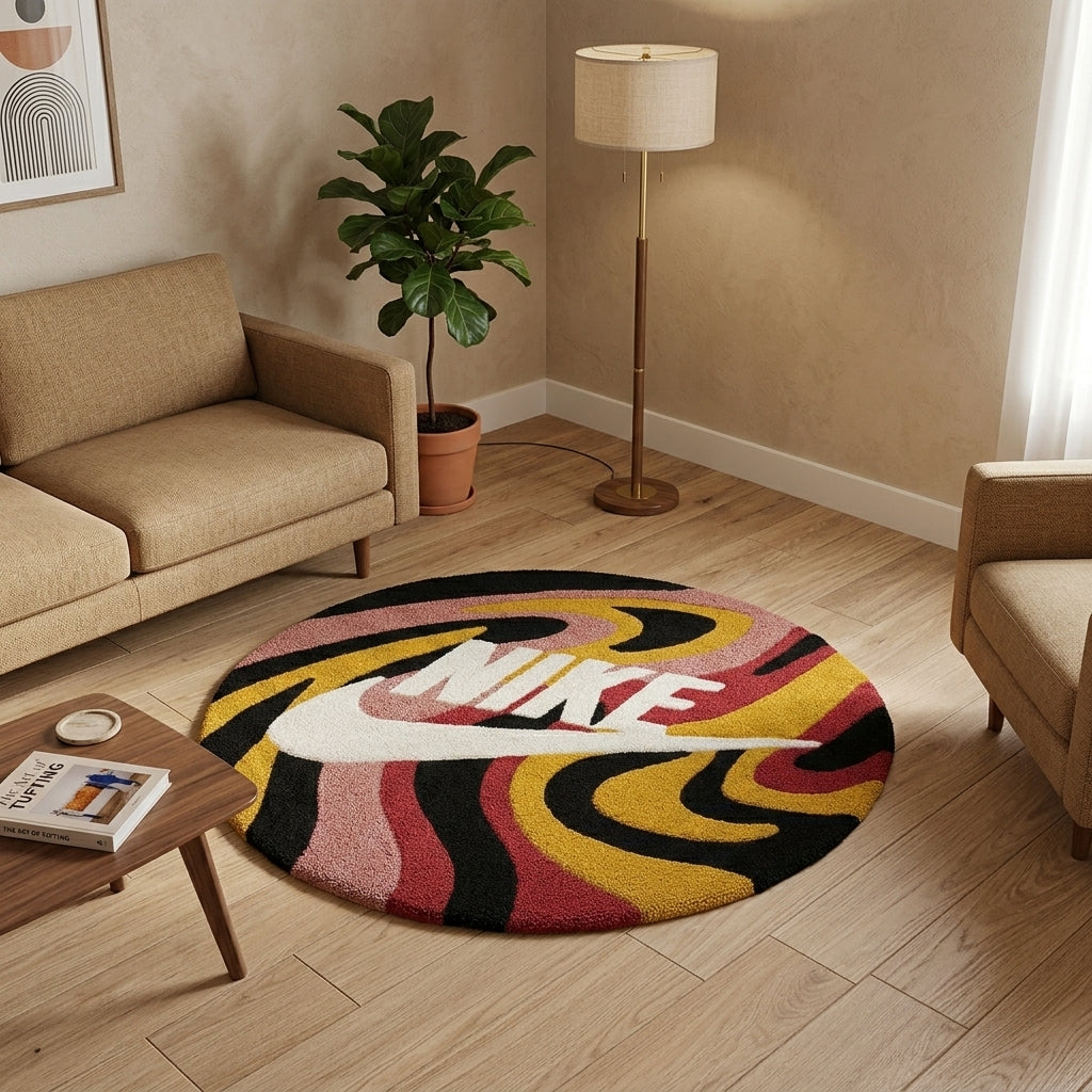 Round Multicolour Hand-Tufted Rug