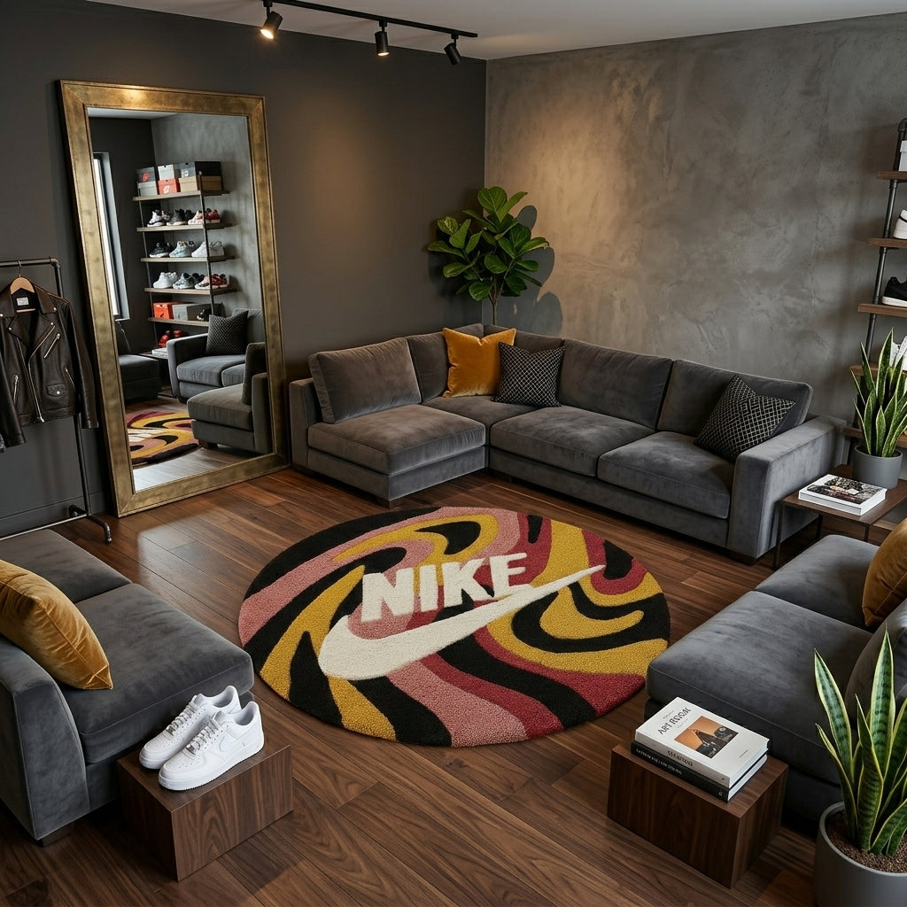 Round Multicolour Hand-Tufted Rug