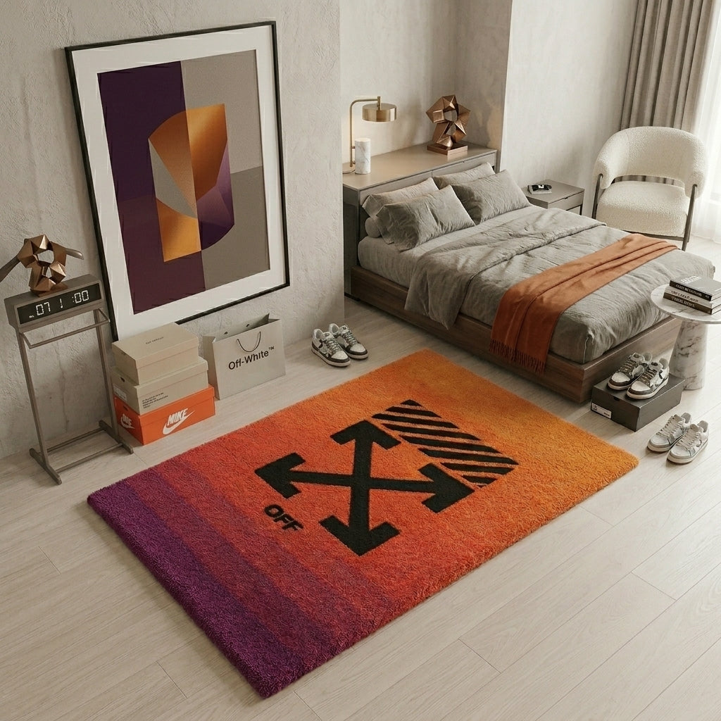 Off-White Inspired Arrow Rug – Orange Gradient Streetwear Tufted Rug