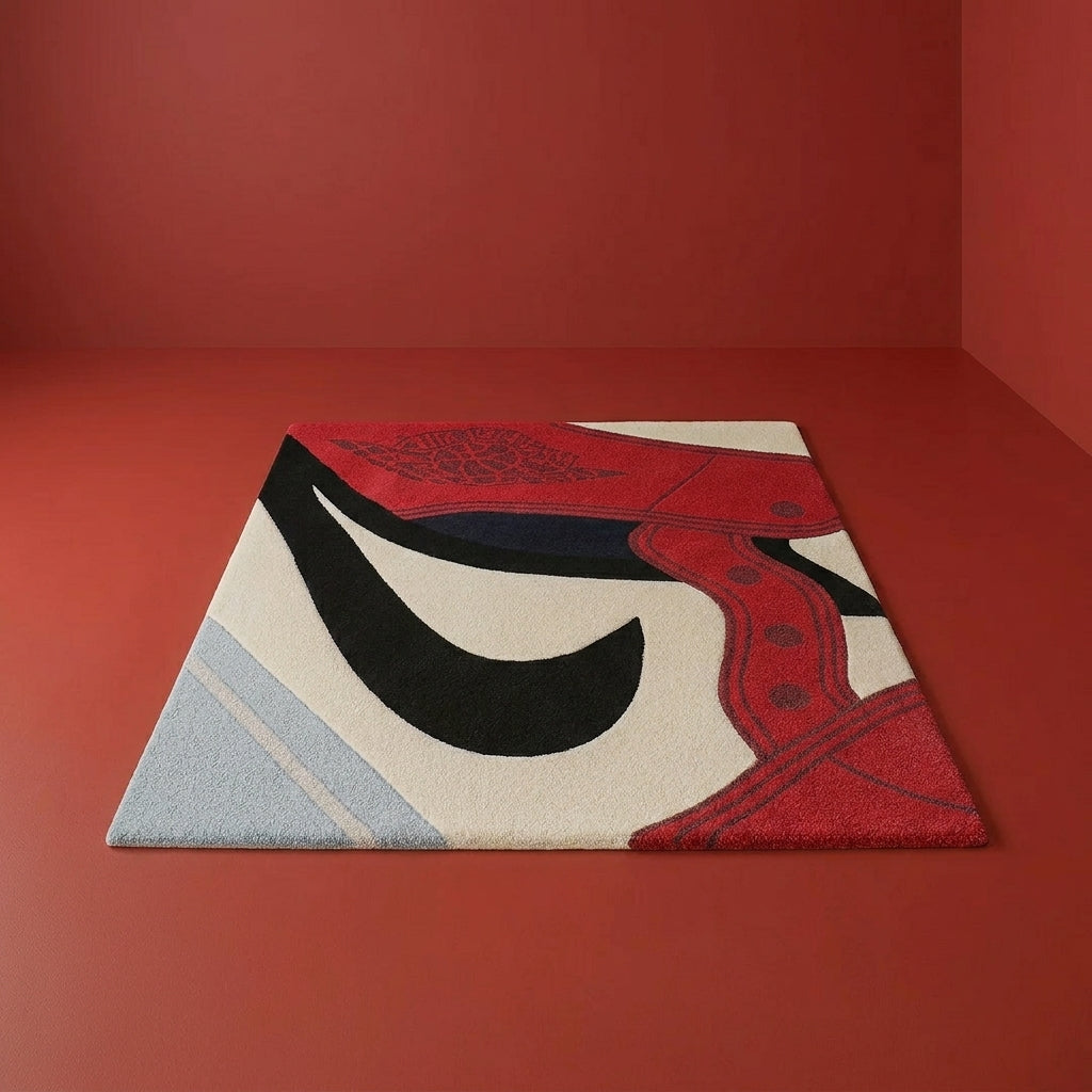 Air Jordan Chicago Sneaker Rug – Red White Nike Swoosh Tufted Rug