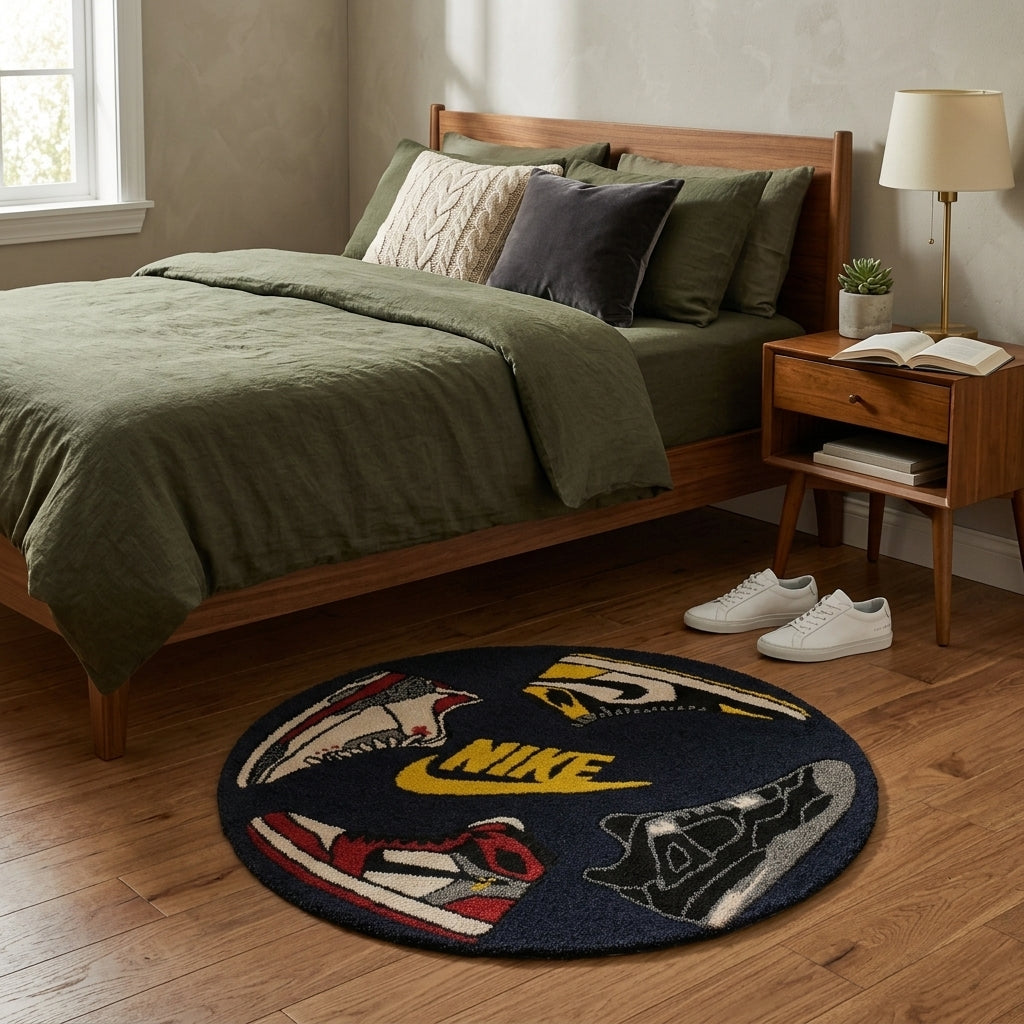 Nike Inspired Sneaker Collage Rug – Streetwear Round Hype Tufted Rug