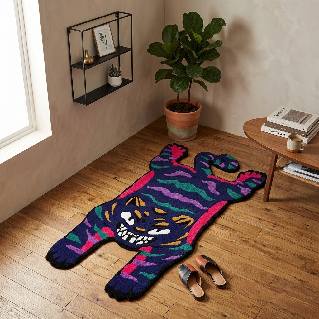 Wild Tiger Tufted Rug | Animal Shape Hand-Tufted Wool Rug