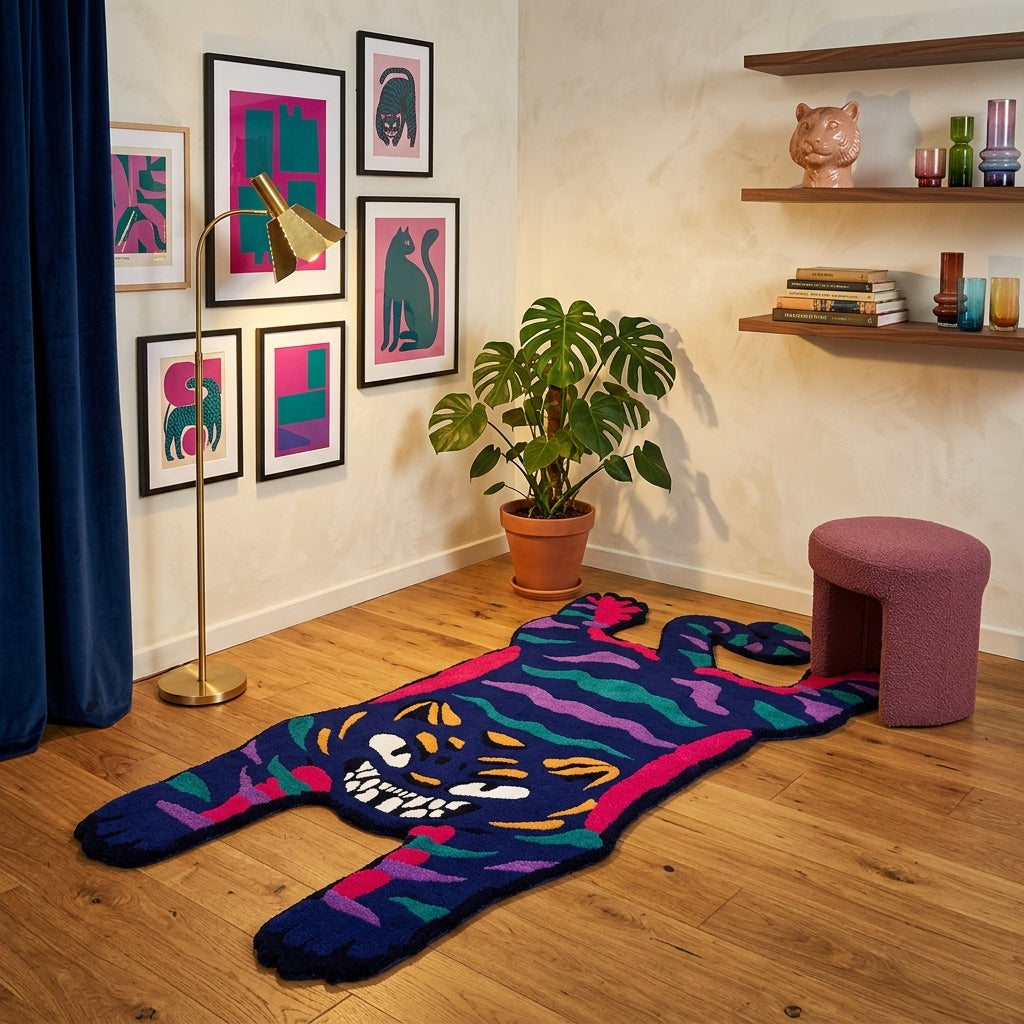 Wild Tiger Tufted Rug | Animal Shape Hand-Tufted Wool Rug